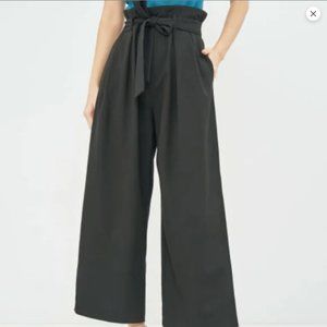 Zara High Waisted Paperbag Wide Leg Trouser Pants in Gray